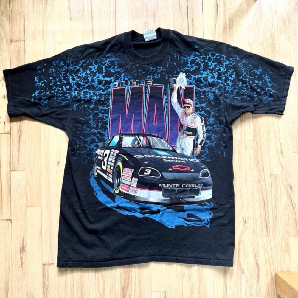 VINTAGE 90s Dale Earnhardt AOP T Shirt XXL Chase Racewear USA Made NASCAR